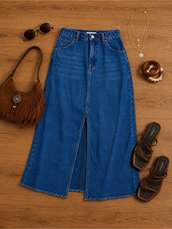 Anthropologie Dresses & Skirts - NWT Pilcro Anthropologie Denim Skirt | High Waist Front Slit Skirt | Boho Chic